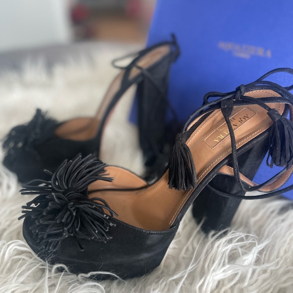 Aquazzura Firenze Wild One Plateau Suede Black